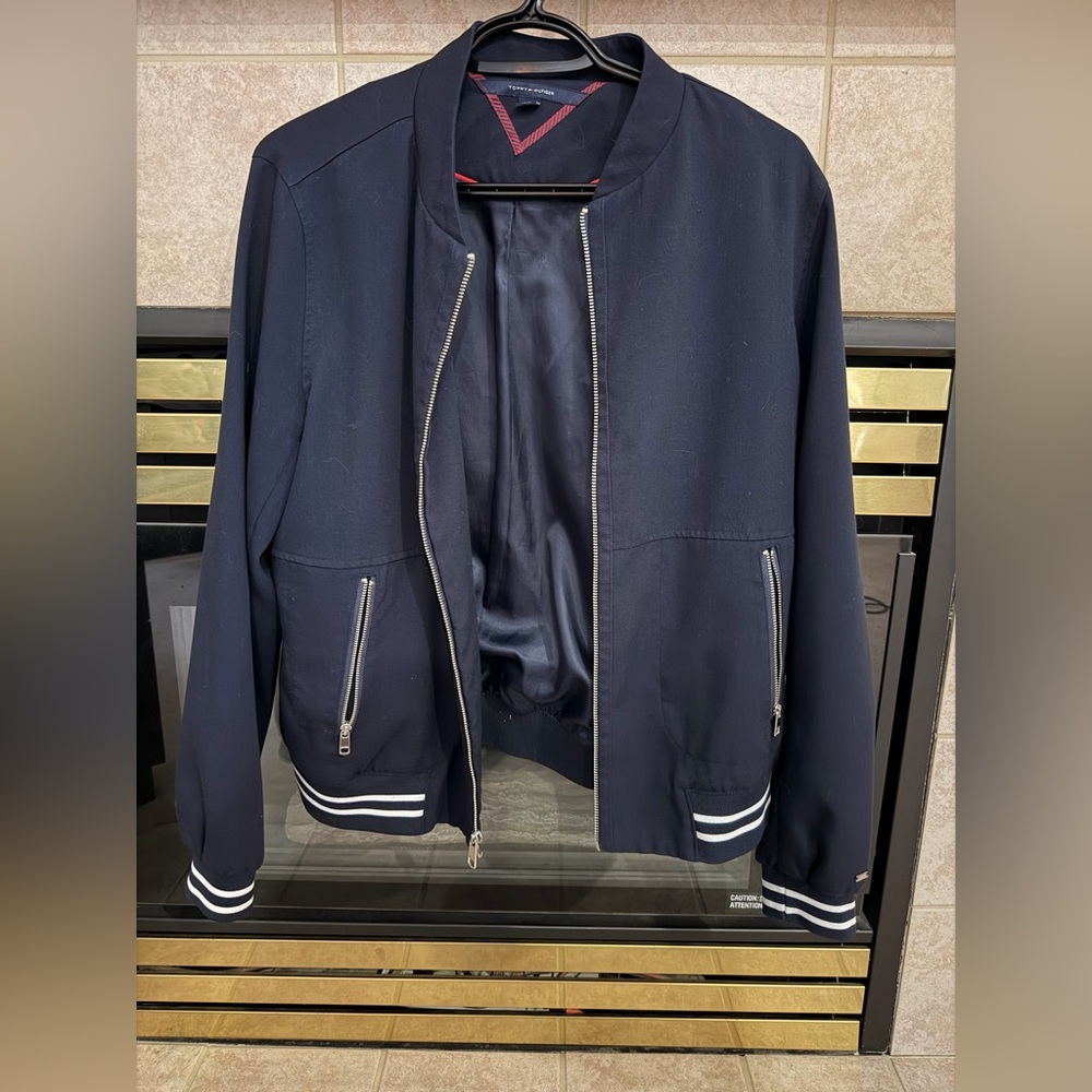 Tommy Hilfiger Navy Varsity Jacket with White Accents